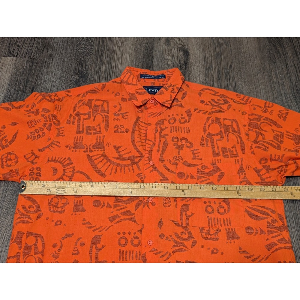 Levis Button Up Shirt Tribal/Aztec‎ Print Short Sleeve Casual Menswear Orange M - Picture 4 of 4